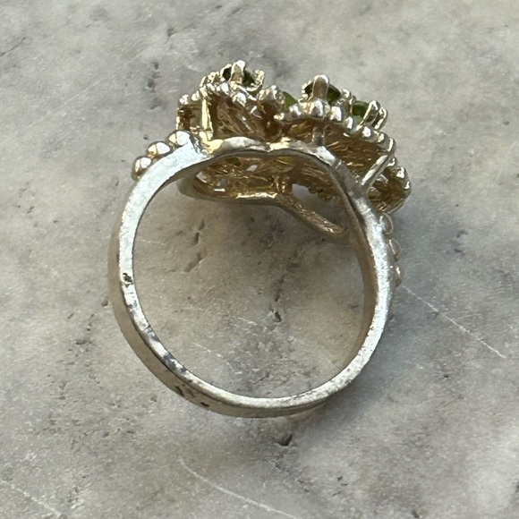 Vintage Cocktail Ring Genuine Peridot Butterfly Gold Plated Pure Silver - Picture 9 of 12